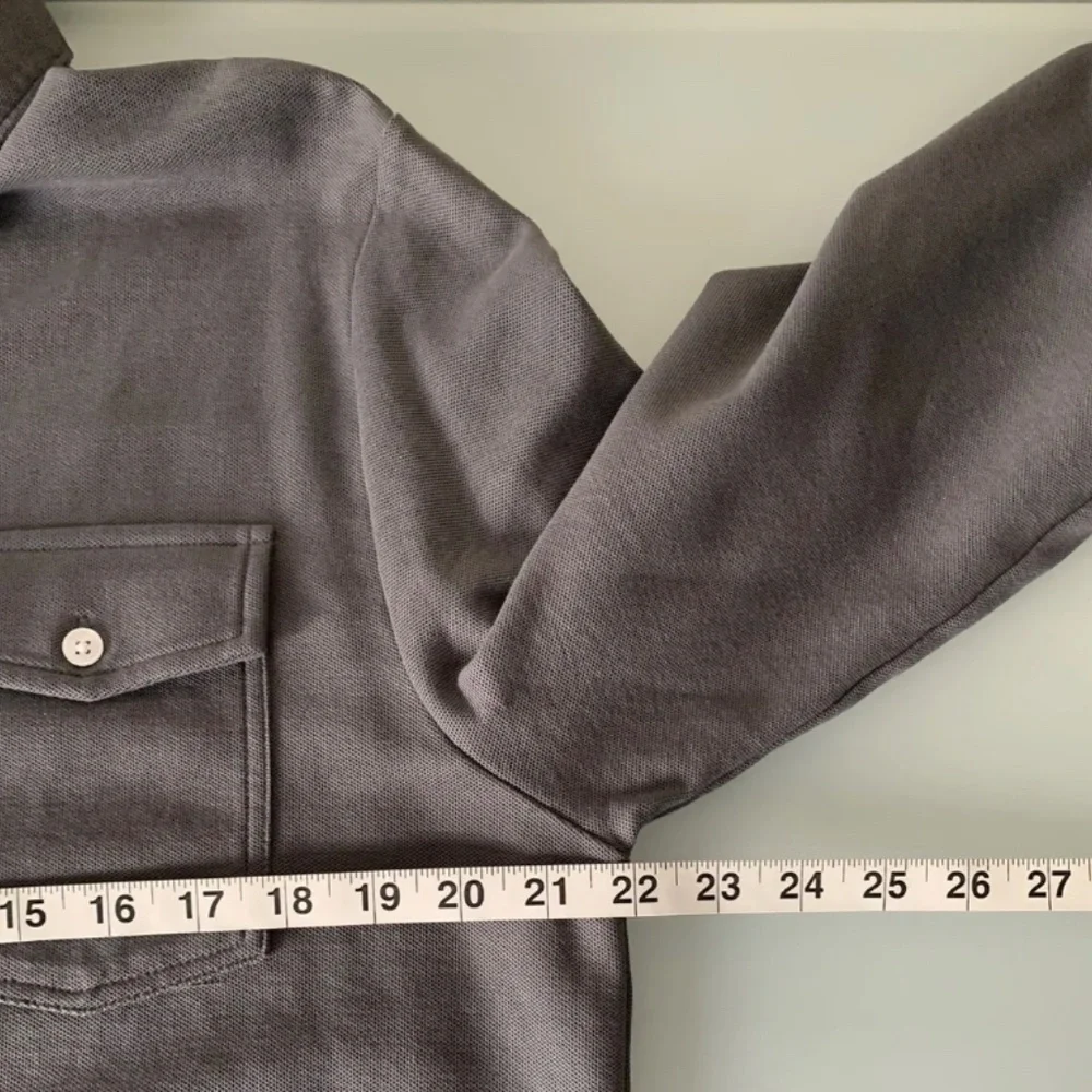 Criquet Men's Long Sleeve Pique Polo Shirt Pima Cotton Large Gray L golf 125$ - Picture 7 of 8